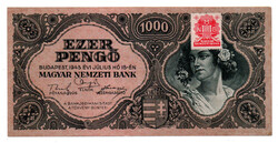 1000 Pengő Bankjegy 1945 aEF vagyondézsma bélyeggel