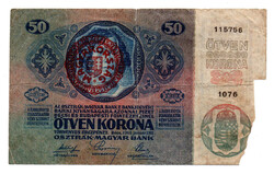 50 Korona Bankjegy 1914 Magyarország felülbélyegzéssel P