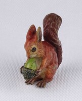 1W332 Antik bécsi bronz kisméretű festett mókus szobor 5.5 cm