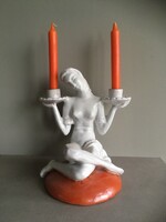 Art deco kerámia, nagyméretű, figurális gyertyatartó, Bauer, 1930 évek.