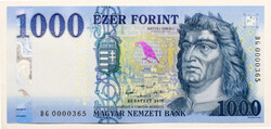 1000 Forint Bankjegy 2017 DG UNC alacsony sorszám