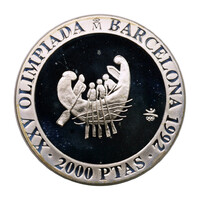 Spanyolország 2000 Peseta 1990 Olimpia Barcelona 1992 Evezés 27g Ag925