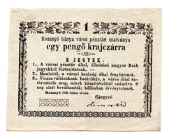 Rozsnyó 1 Pengő krajczárra Pénztári utalvány 1849 alaptípus aUNC-UNC, hajtatlan