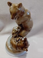 2505/7 Zsolnay porcelán birkózó medve páros figura Markup Béla tervei után