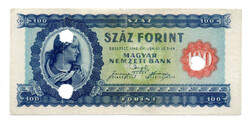 100 Forint Bankjegy 1946 hivatalos érvénytelenítéssel 3 lyuk