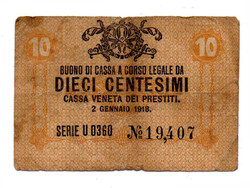 Olaszország Velence 10 Centesimi Bankjegy 1918 PSM2