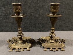 2 DB KLASSZICISTA BRONZ GYERTYATARTÓ PATINÁS ÁLLAPOTBAN!!!  17,5 cm!!!