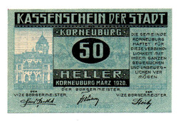 Ausztria Notgeld Korneuburg 50 Heller 1920 kék