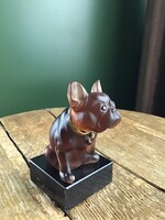 Antik üveg bulldog kutya szobor márvány talpazaton