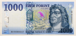1000 Forint Bankjegy 2017 DD UNC alacsony sorszám