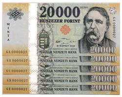 20000 Forint Bankjegy 2016 MINTA és GB-GE extra azonos számok