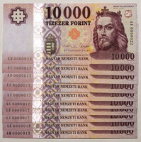 10000 Forint Bankjegy 2014 AB-AK,AM extrém alacsony sorszám