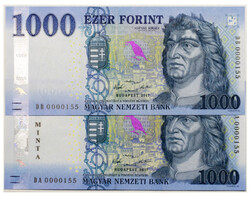 1000 Forint Bankjegy 2017 MINTA és DB alacsony azonos sorszámmal