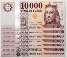 10000 Forint Bankjegy 2015 AB-AH extrém alacsony sorszám