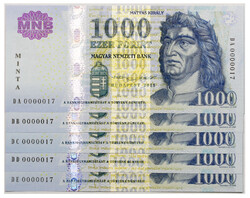 1000 Forint Bankjegy 2015 teljes betűsor UNC azonos sorszám