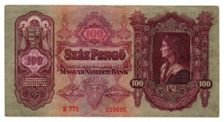 100 Pengő Bankjegy 1930 alacsony sorszám 000695