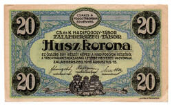 1916 Zalaegerszeg Hadifogoly-tábor 20 Korona, Eiser, bélyegzővel