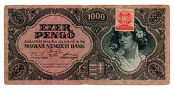 1000 Pengő Bankjegy 1945 F vagyondézsma bélyeggel