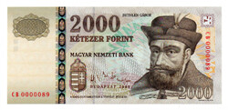 2000 Forint Bankjegy 2005 CB UNC alacsony sorszám