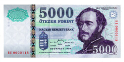 5000 Forint Bankjegy 1999 BE UNC, alacsony sorszám