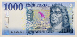 1000 Forint Bankjegy 2021 JJ alacsony sorszám