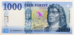 1000 Forint Bankjegy 2017 DJ UNC nagyon alacsony sorszám