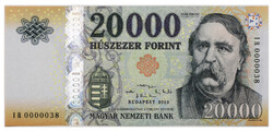 20000 Forint Bankjegy 2022 IR UNC nagyon alacsony szám 0000038