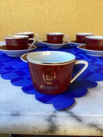 Hat darab hollóházi porcelán ORIENT kávés csésze és alj.