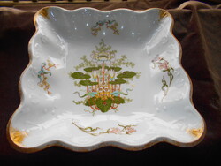 Kézzel festett mintával  Baruch Temesvár jelzéssel ritka porcelán  tál 24 cm X 24 cm-