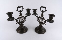 1W346 Régi díszes kétkarú, réz gyertyatartó pár 24 cm