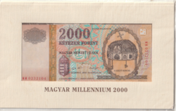 2000 Forintos bankjegy Milleniumi kiadás, hajtatlan, bontatlan tartójában.