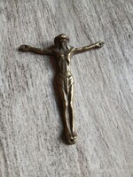 Régi réz Jézus-feszület, ajtódísz/falidísz (6,3x5,5x1 cm)