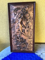 Galvanoplasztika réz dombormű angyalos jelenettel 53x27 cm.