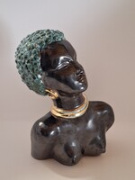 Izsépy kerámia figura art deco női fej, néger büszt, 25 cm