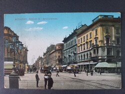 Régi  képeslap Budapest - Rákóczi út villamosokkal