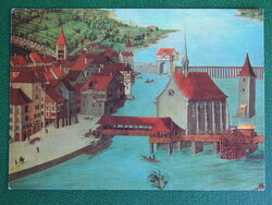 Képeslap Svájc 1970. festmény alapján: Zürich 1500-ban; reklámbélyegzéssel