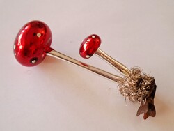 Régi üveg karácsonyfadísz dupla gomba csipeszes üvegdísz 14 cm