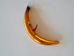 Régi üveg karácsonyfadísz óarany hold üvegdísz 10 cm