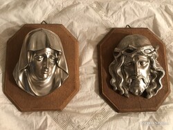 JÉZUS + MÁRIA - ALKUKÉPES - 3 D - 18 x 15 x 7 cm - FÉM - FA - FALRA  AKASZTHATÓ