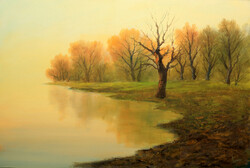 Lantos György: Ködös part 40x60 cm
