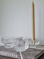 Vintage jégüveg  Kosta Boda, Iittala és kristály üveg gyertyatartó -3 db egyben