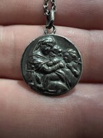 Antik ezüst medál szent Mária ezüstlánccal