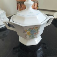 Kék virágmintás porcelán cukortartó