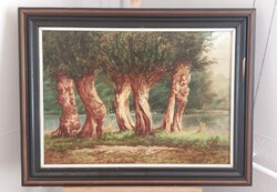 Pikó László szép erdei tájkép festménye  84x64 cm kerettel