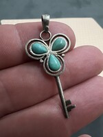 Vintage ezüst kulcs medál eredeti türkizzel!