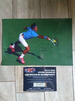 Nagy, aláírt Roger Federer-fotó, hitelesítő tanúsítvánnyal (38x25,2 cm)