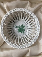 Herendi porcelán kosár (Apponyi zöld, 7371 AV) – eredeti dobozban