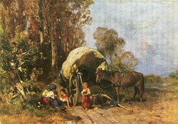 Képeslap: Ló, lovak, kocsi.