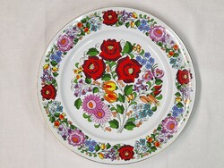 Kalocsai gyönyörű kézzel festett porcelán virág mintás tál vagy fali dísz hibátlan állapotban 24 cm.