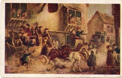 Képeslap: Ló, lovak, kocsi.